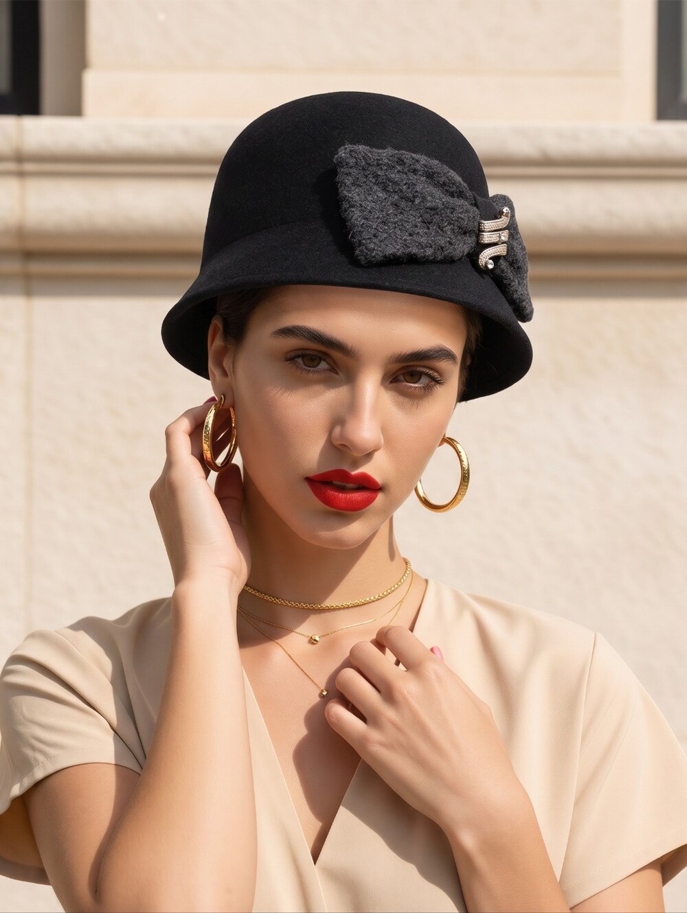 Italian Wool hat with jewelled detail